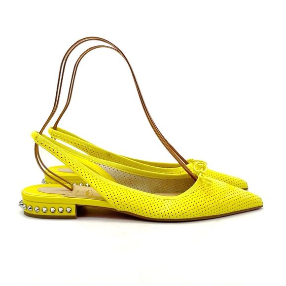 Christian Louboutin Citron Perforated Suede Spiked Hall Slingback Flats Size 40 - Picture 8 of 16